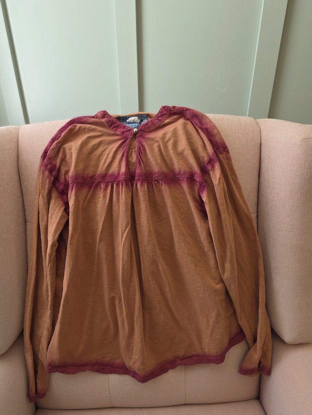 Akemi + Kin Anthropologie Orange Pink Ombre Long Sleeve Blouse Shirt Top Fall